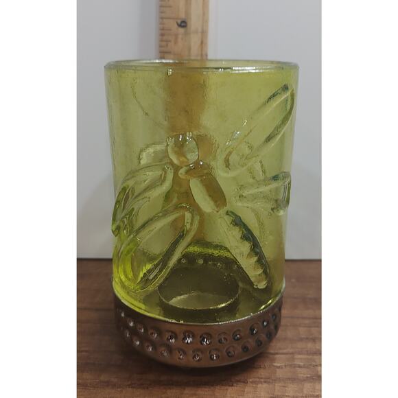 Green Glass Dragonfly Candle Holder Tea light Votive - Picture 2 of 3